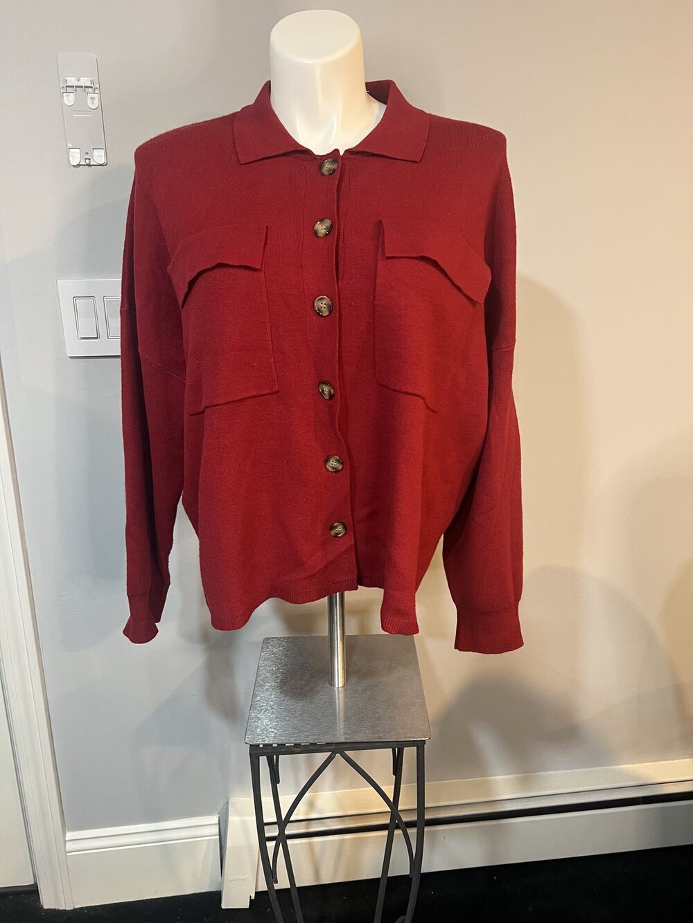 New York & Company Collared Button Front Cardigan Sweater Women's 3X Red EUC
